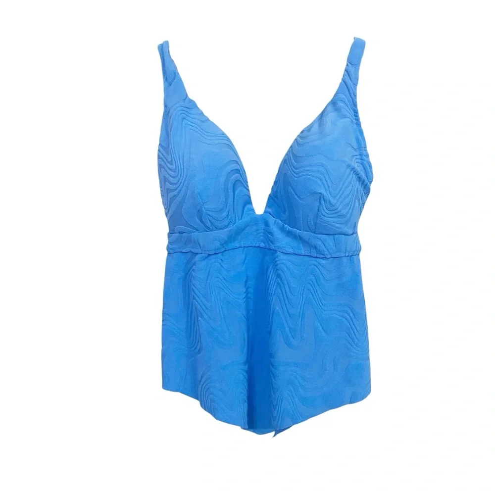 New Bar Ill Blue Textured Terry Hankey Beachwear Swim Tankini Top
